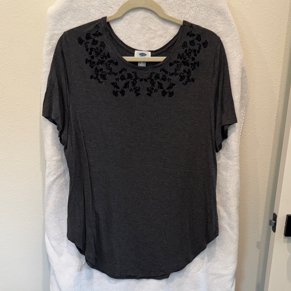 Old Navy Charcoal Top with Black Floral Accents